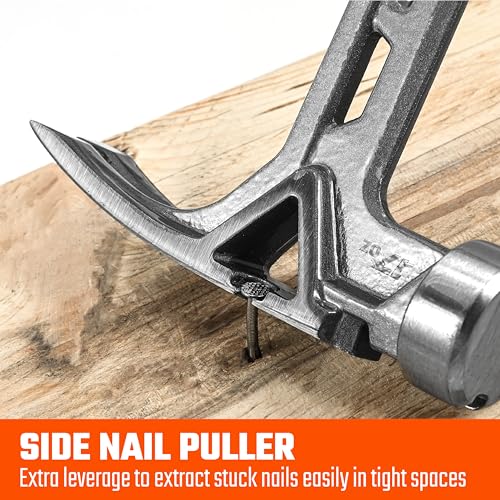 VANQUISH Framing Hammer 17oz One Piece Forged Straight Claw Hammer with Smooth Face & Shock Reduction Grip, Claw Hammer with Magnetic Nail Holder Side Nail Puller, 0628 - size: 17oz Smooth Face