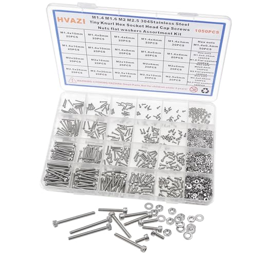 1050PCS M1.4-M2.5 304 SS Socket Head Cap Screws Nuts Flat Washers Kit