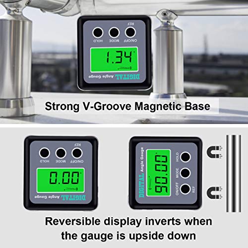 Digital Angle Gauge, Angle Finder Magnetic Digital Level Protractor, Table Saw Accessories with LCD Backlight Display Data Hold and V-groove & Magnetic Base - color: Silver