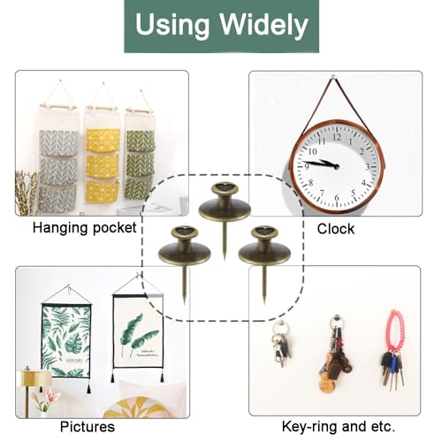 50 PCS Push Pins Picture Hanger Hooks, Double Headed Nails Push Pin Thumbtacks for Wall Hangings Picture, Decorative Small Hook Pins for Drywall Cork Board Home Office Photo Decorations (Bronze) - style: Bronze