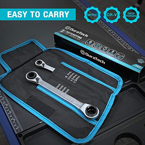 DURATECH 4-in-1 Reversible Ratcheting Box Wrench Set, Metric, 2-Piece - size: 8-19mm