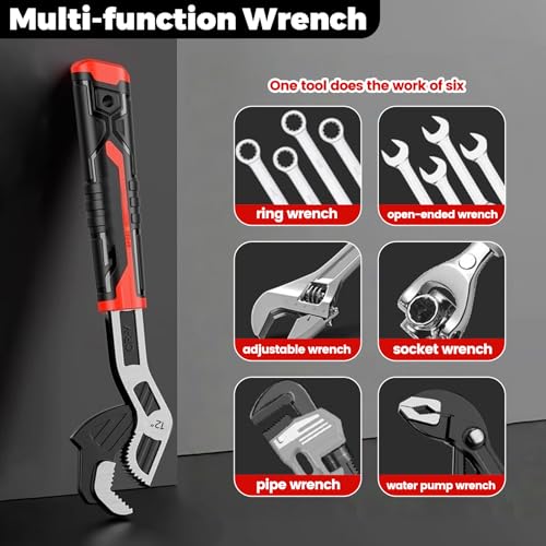 2 Pack 8" & 12" Self-Adjusting Pipe Wrench Set - color: 8”+12”