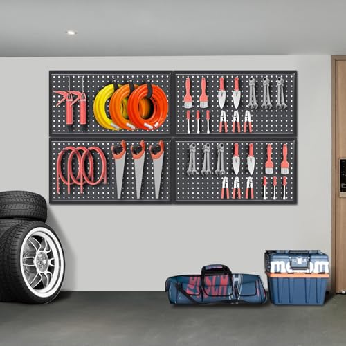 Jack Boss 48x24 Inch Metal Pegboard Wall Organizer, Black Pegboard Panels Tool Organizer Kit with Accessories Hooks and Bins, Peg Board Utility Tool Storage for Garage Workbench Shed