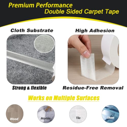 Carpet Seam Roller with Double Sided Carpet Tape Kit, Ergonomic Non-Slip Handle, 2.4" x 11 Yd (33 Ft) Strong Adhesive Residue Free, Heat-Free DIY Carpet Seam Repair for Home & Commercial Use - size: Roller & Tape Combo Kit
