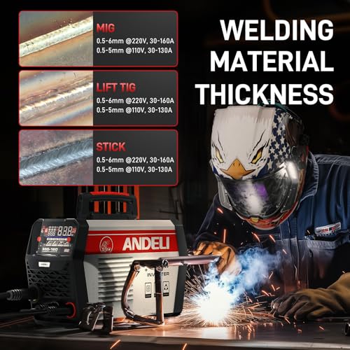 ANDELI 160A MIG Welder, 110V/220V 4-in-1 MIG/Flux Core MIG/Lift TIG/Stick - color: Red3