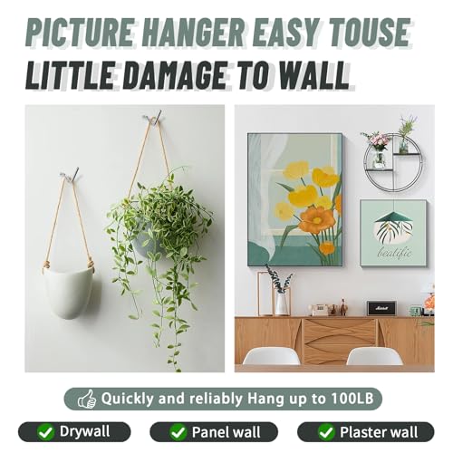 FURHUA 20pcs Super Hook Picture Hangers and Office Pack, Drywall Hooks for Hanging Pictures, Wall Hooks, Picture Hangers, Picture Hanging Kit，Hang Art, Clock, Shelves, Mirrors - style: Silver