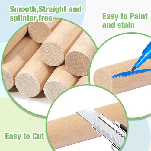 Wooden Dowel Rods Wood Dowels for Crafting 1 x 12 Inch, 5 PCS Round Wooden Sticks for Crafts Thick Macrame Sticks, Unfinished Birch Hardwood Sticks for Wands, Curtain Rods, Rhythm Sticks - size: 1"×12"-5 PCS