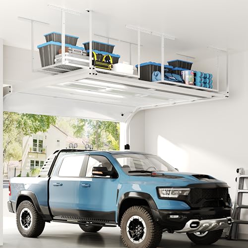 FLEXIMOUNTS 3x6 Overhead Garage Storage Adjustable Ceiling Rack, White - color: White, size: 3x6 ft
