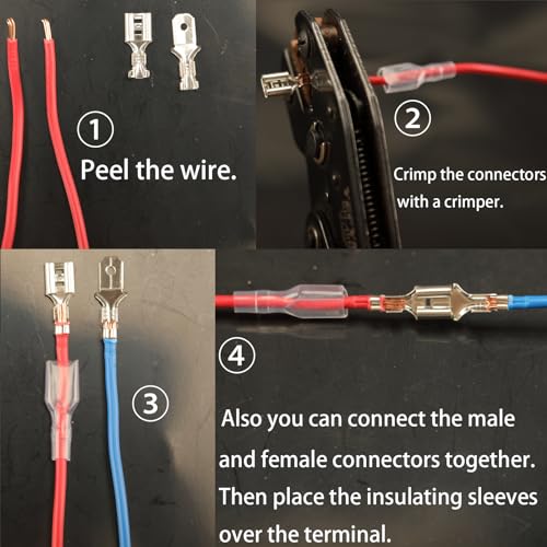 Feggizuli 540pcs 2.8mm 4.8mm 6.3mm Male and Female Spade Connectors Kit with Insulating Sleeve, Crimp Terminals Electrical Connectors, Electrical Terminals for Electrical Wiring