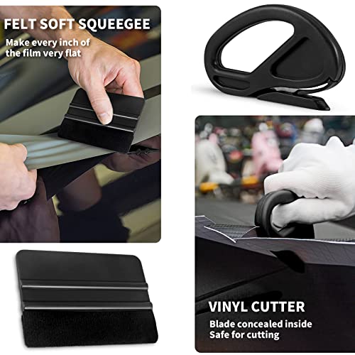 Gomake Vehicle Vinyl Wrap Window Tint Film Tool Kit Include 4 Inch Felt Squeegee, Retractable 9mm Utility Knife and Blades, Zippy Vinyl Cutter and Mini Go Corner Squeegee for Car Wrapping (5 Tools) | Vinyl Wrap Squeegee Tool, 9mm Utility Knife, Film Cutte