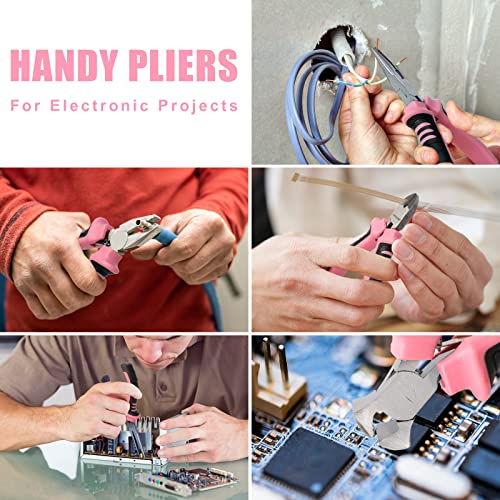 COMOWARE 6-Piece Mini Pliers Set, Needle Nose, Long Nose, Bent Nose, Diagonal, End Cutting and Linesman, for Crafts Work, Electronic Repair, with Pink Pouch - color: Pink