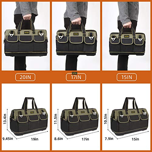 FASTECH 20-inch Wide Mouth Tool Bag with Water Proof Molded Base，Wide Mouth Tool Tote Bag,Waterproof Tool Organizer Bag for Men with Adjustable Shoulder Strap (20 inch) - size: 20 inch-Black-With Bottom Shell