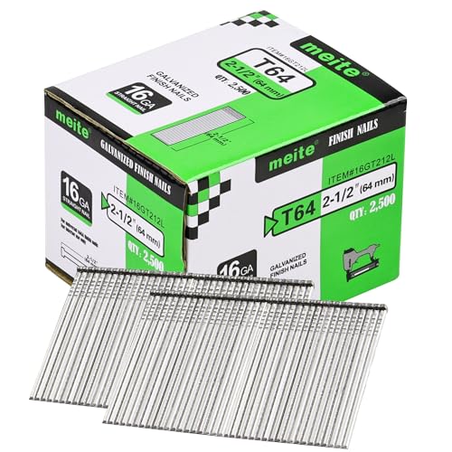 meite 16 Gauge Finish Nails 2-1/2 Inch Galvanized Straight T-Nails 2,500 PCS - size: 2-1/2" Length