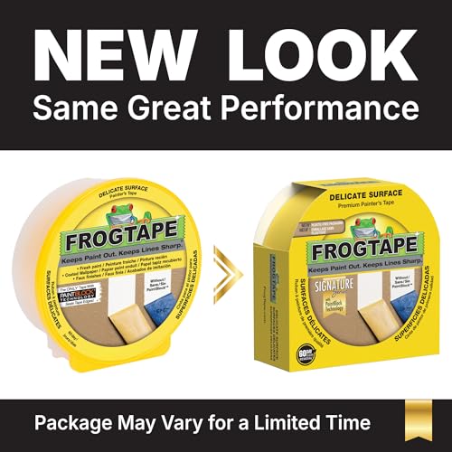 FrogTape Delicate Surface Painters Tape with PAINTBLOCK, 1.5 in Wide (0.94 in x 60 yd), Low Adhesion, Painting Tape Ideal for Freshly Painted Walls, Trim & Surfaces, Yellow, 1 Roll (280220) - size: 1 Roll, 0.94" Width