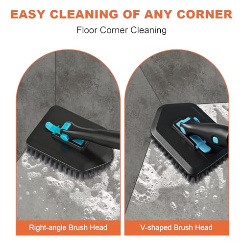 Long Handled Scrub Brush for Shower,3-in-1 Cleaning Brushes with 3 Different Function Cleaning Heads Brush for Shower Cleaning Bathroom Kitchen Walls Tub Tile (Black) - color: Black