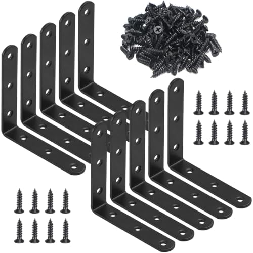 10 Pcs Black L Bracket 4 Inch Stainless Steel Corner Braces, 100x100mm Heavy Duty Shelf Bracket for Wood, Shelves, 90 Degree Support Joint Right Angle Brackets - size: 10PCS-Black 100*100mm/4*4in