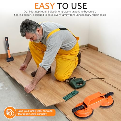 Floor Gap Fixer Tool Kit for Laminate & Vinyl Plank Floors, Heavy Duty Floor Suction Cup Tool for Gaps with Rubber Hammer, Adhesive Pads & Scraper, Laminate Floor Repair Kit for Floating Floors