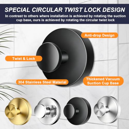 Suction Cup Hooks for Shower, Drill-Free Stainless Steel Wall Hooks 4-Pack - color: Silver