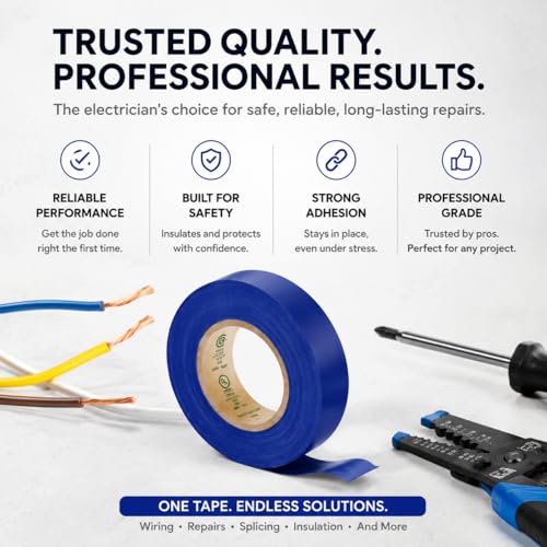 Flame Retardant Blue Electrical Tape; 3/4 Inch * 66 Feet; PVC Electric Tape for Under 600V Electric, Repair, Home Outdoor Indoor Wire Insulation, 5℉ to 221℉ (1, Blue) - color: Blue