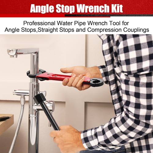 5 Pcs Angle Stop Wrench Kit Plumbing Tool, Compression Sleeve Puller for 1/2" Compression Fittings, Ferrule Puller Removal Tool for 1/2" Copper Tubing Nut, 4-way Multi-functional Utility Key - color: Red