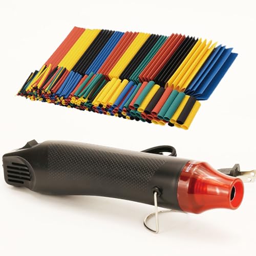 Mini Heat Gun + Heat Shrink Tubing Kit,300W 392°F Heat Gun for Shrink Tubing,Shrink Wrapping,Wire Connectors,Cable and Wire Shrink Wrap,Crafts Candle Making and Epoxy Resin Heating - size: Shrink Ratio 2:1