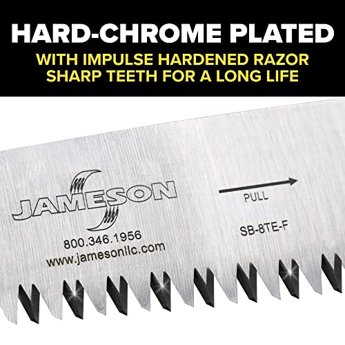 Jameson 8 Inch Folding Pruning Hand Saw for Single Hand Use with Tri-Cut Blade and Slip Resistant Grip, Professional Grade Knife