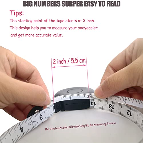 Tape Measure Body Measuring Tape 80inch/205cm Lock Pin Retract Tape Measure for Tailor Fitness Clothes Sewing Handcrafts Weight Loss Body Measurement - color: White Black White 3 pack