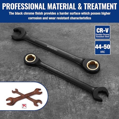 WORKPRO 8-piece Anti-Slip Ratcheting Wrench Set with Quick-Slide Open End - style: Metric + Quick Release