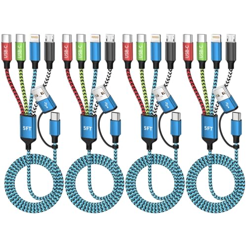 4 in 2 Multi Charging Cable, USBA/C Universal Charging Cords 4 Pack 5FT - color: White&Red&Black&Blue