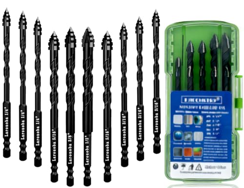 10pc Black Serrated Eccentric Masonry Drill Bit, Serrated Concrete Drill Bit Set for Ceramic Tile Brick Glass Plastic Marble and Wood (3/16” to 1/2”). - color: Black