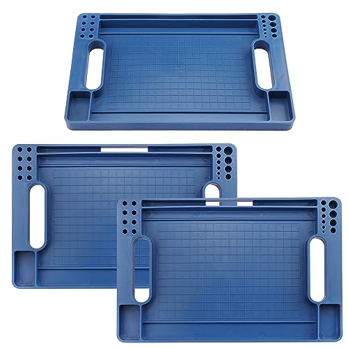 3 Pieces, Flexible Tool Tray, Rubber Tool Mat Trays, Non-Slip Tool Organizer, Heat and Oil Resistant Rubber, for Automotive and Home Tool Tray, 14 x 9 x 1 Inch, Blue