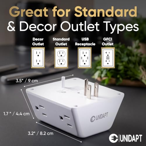 Unidapt Multi Plug 6 Outlet Extender, Surge Protector 900J, 2 Pack | Wall Splitter Power Strip, 3 Side Wide Spaced Adapter, Mountable Wall Tap Charger Expander for Office, Home, Travel - style: 2-Pack