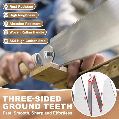 8 Pcs Japanese Saw Set Double Edge SK5 Steel 10''/9.25''/6'' Pull Handsaw, Coping Handsaw with Extra 4 Pcs Replacement Blades for Hard/Soft Woods Cutting, Metal, Plastic, DIY