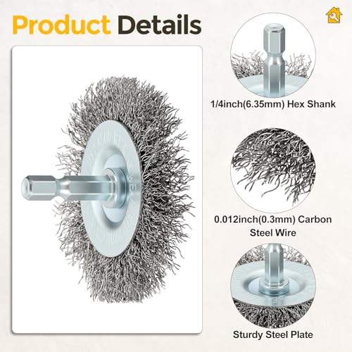 2.5in Wire Wheels for Drill with 1/4in Hex Shank, Carbon Steel - size: 2.5 inch(0.012in Wire)