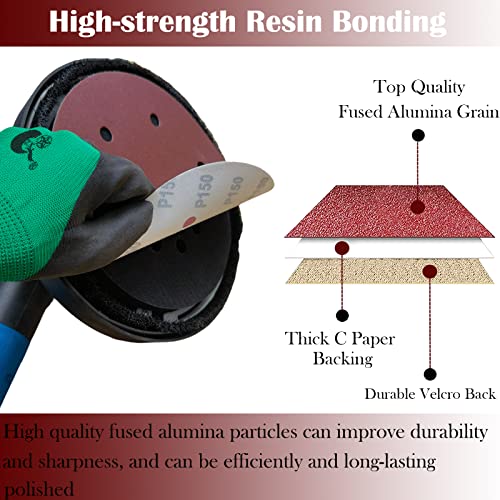 100 PCS 9-Inch 6-Hole Drywall Sanding Discs Set - 60 80 120 150 240 Grits Sandpaper , 9" Aluminum Oxide Hook-and-Loop Drywall Sander Paper for Power Drywall Sander