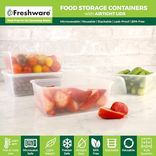 Freshware Food Storage Containers [50 Set] 25 oz Plastic Deli Containers with Lids, Slime, Soup, Meal Prep Containers, BPA Free, Stackable, Leakproof, Microwave, Dishwasher and Freezer Safe - color: Clear, size: 25 oz - 50-Sets
