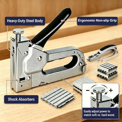 Heavy Duty Staple Gun, 3-in-1 Adjustable Stapler with Remover and Staples
