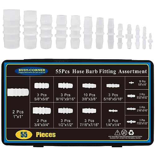 55Pcs 13 Sizes Hose Barb Fittings Kit, Pipe Connector Joint Splicer Mender Adapter Union for Aquarium Adapter Gas Liquid Air