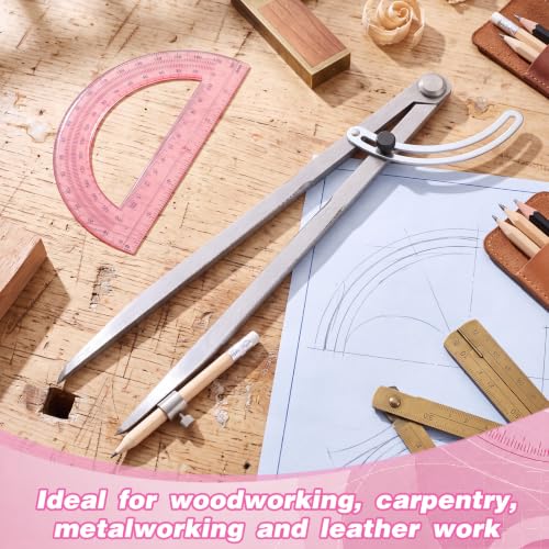 12 Inch Professional Compass for Woodworking with Wing & Protractor, Pink - color: Pink, size: 12 Inch