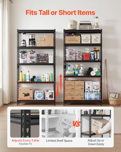 VEVOR Storage Shelves, 5-Tier Adjustable, 3000 lbs Capacity, Heavy Duty Garage Storage Shelving Unit, Metal Utility Rack Shelf, for Kitchen Pantry Basement Bathroom, 36.34" W x 12.17" D x 71.38" H - size: 12" D x 36" W x 72" H