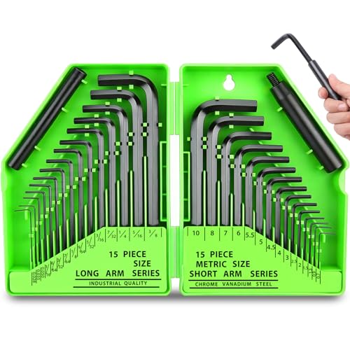 SWANLAKE GARDEN TOOLS 32-Piece Hex Key Allen Wrench Set, SAE and Metric Allen Keys MM(0.7mm-10mm) SAE(0.028"-3/8), L Shape, Chrome Vanadium Steel, Easy Organization - style: 32pcs Standard Set