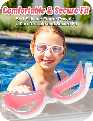 Vvinca Kids Swim Goggles, Swimming Goggles for Kids 3-14 Anti-Fog UV Protection No Leak Pool Glasses for Boys Girls - color: 07 - Red & White