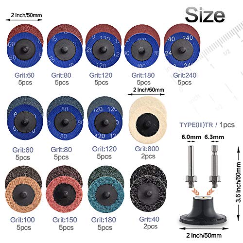 60Pcs Sanding Discs Set, 2 inch Quick Change Sanding Discs with 1/4" Holders, Die Grinder Surface Conditioning Burr Rust Paint Removal - style: 60Pcs Quick Change Discs 2 Inch(A/O main)