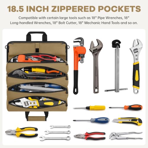 ANILD 18.5 Inch Extra Long Tool Bag Roll Up, Roll Up Tool Bag Organizer - color: Khaki, size: X-Large