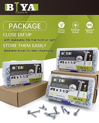 Wood Screws，#8×1-1/2 inch 150Pcs Silver Phillips Truss Head Screws - color: Silver, size: #8×1-1/2"