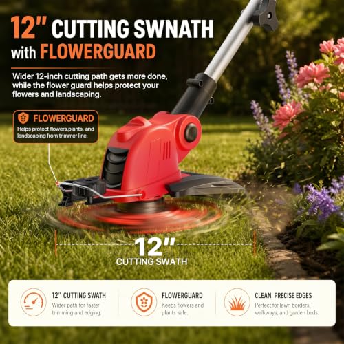 ALSO GO 21V Electric Weed Wacker with 2x2.5Ah Battery Powered Weed Eater - color: Red