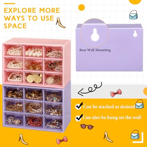 Wenqik 2 Pcs Mini Storage Drawers, Purple, Pink - color: Purple, Pink