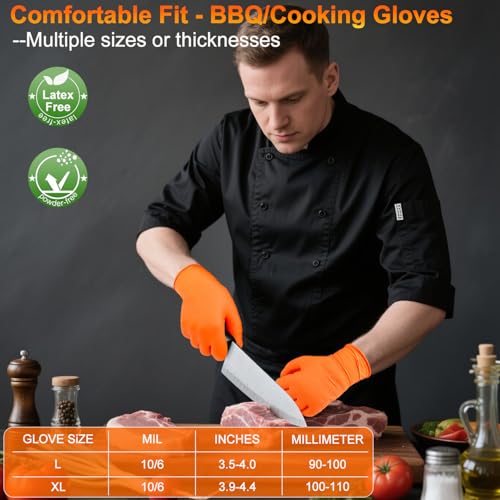 ANBOSON BBQ Gloves Disposable, Heat Resistant Grilling Gloves for Cooking - size: X-Large, style: 10mil Nitrile - Orange