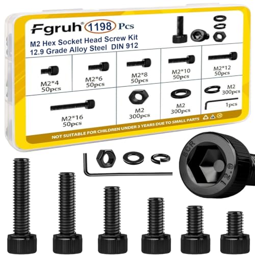 1198pcs M2 Hex Socket Head Screws Assortment Kit,M2x4/6/8/10/12/16 mm - size: M2 1200pcs