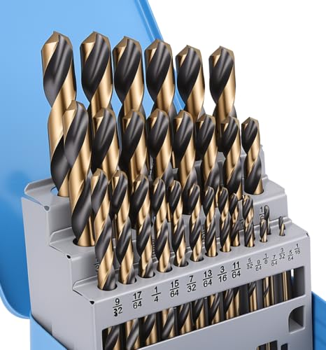 29Pcs(1/16"-1/2") Cobalt Drill Bit Set with Black and Gold Finish - size: 29pcs Black-Gold, 1/16"-1/2"